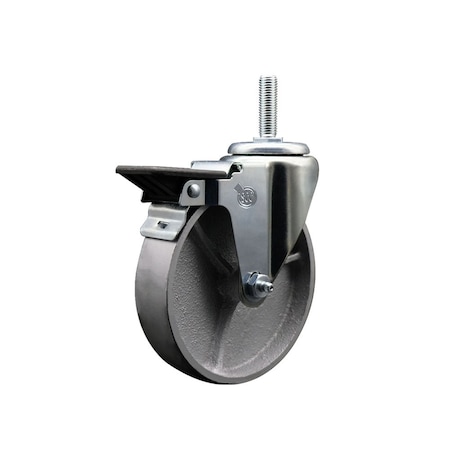Service Caster 5 Inch Semi Steel Wheel Swivel 34 Inch Threaded Stem Caster with Brake SCC SCC-TS20S515-SSR-PLB-34212